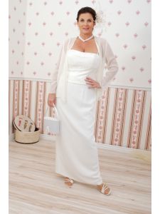 Ekrü elegánsan egyszerü Mon Cheri muszlin 2 részes egyenes vonalú molett menyasszonyi ruha, polgári esküvői ruha Mon Cheri